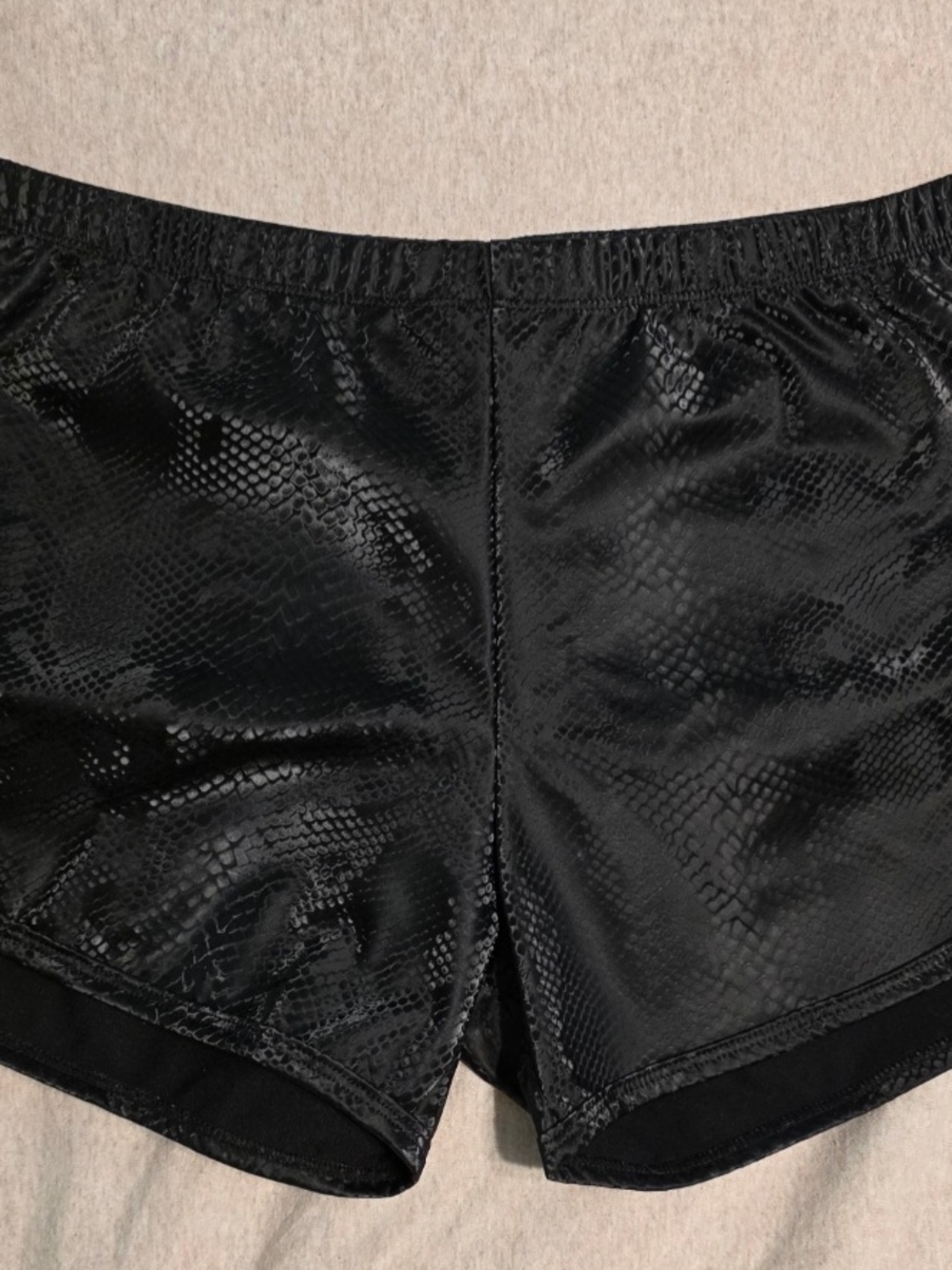 Black Faux-Snake Athletic Shorts with Elastic Waist by The Pretty Cult